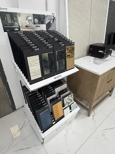 Tile sample racks at the Avanos showroom